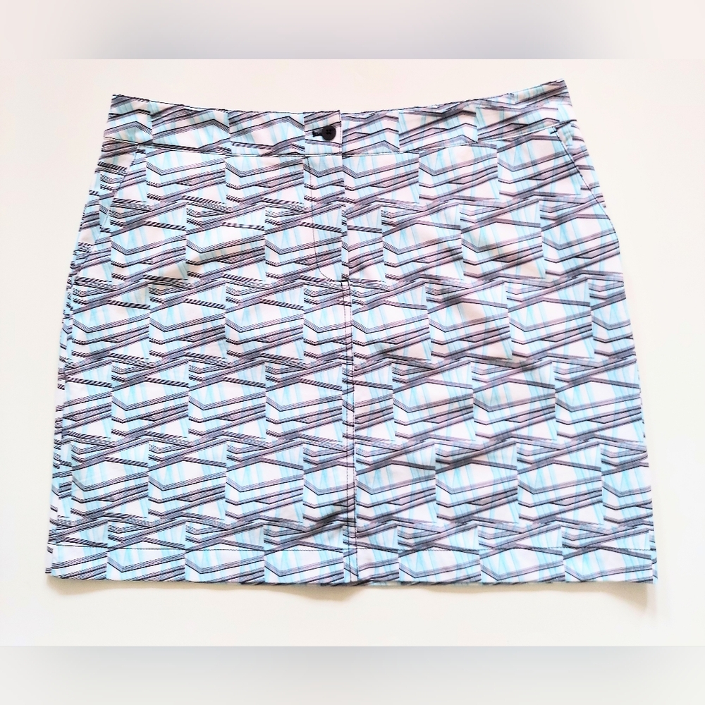 Annika Cutter & Buck Golf Tennis Skort White Blue Geometric Womens Size 14